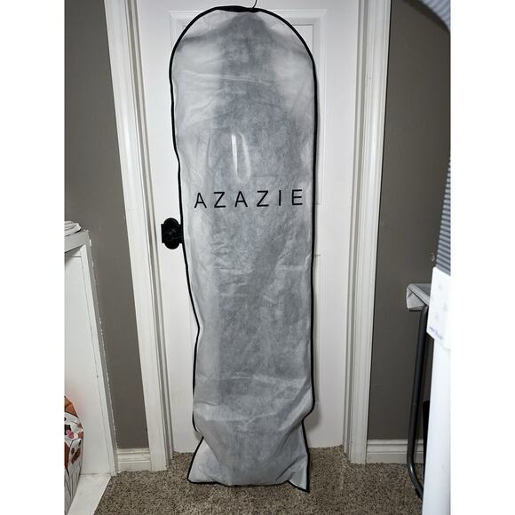 Azazie Larice Green Halter Velvet Floor Long Dress Slit 14 Gown Garment Bag - Picture 4 of 12
